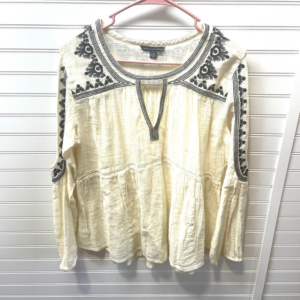 American Eagle Outfitters Long Sleeve Boho Embroidered Top Size L